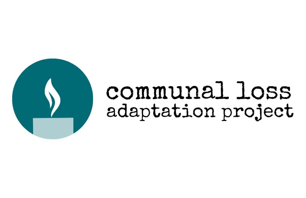The Communal Loss Adaptation Project logo. A turquoise circle sits to the left of the words "Communal Loss Adaptation Project." Inside the circle is the top of a candle, with a white flame resting at the top of the stem.